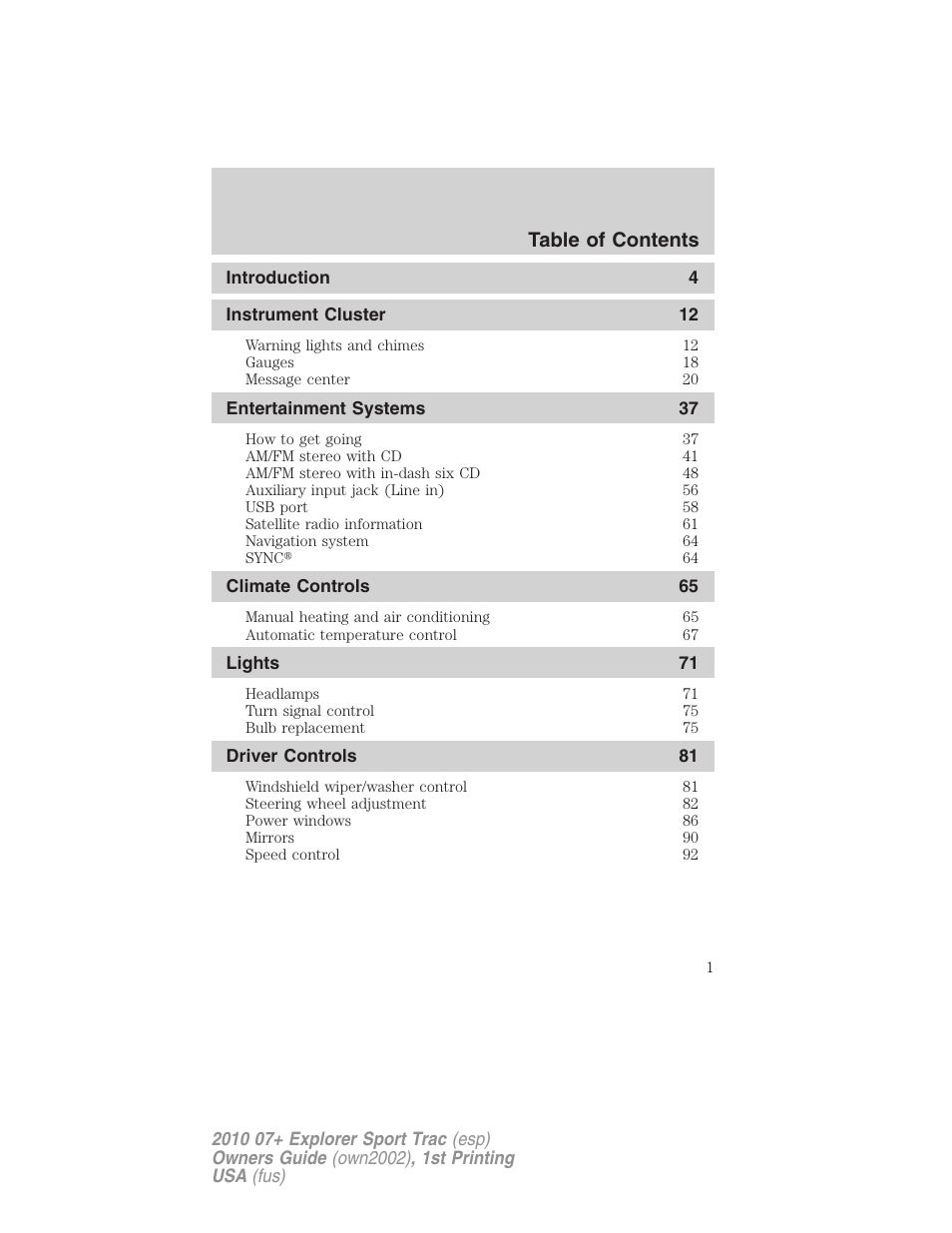 FORD 2010 Explorer Sport Trac User Manual | 344 pages