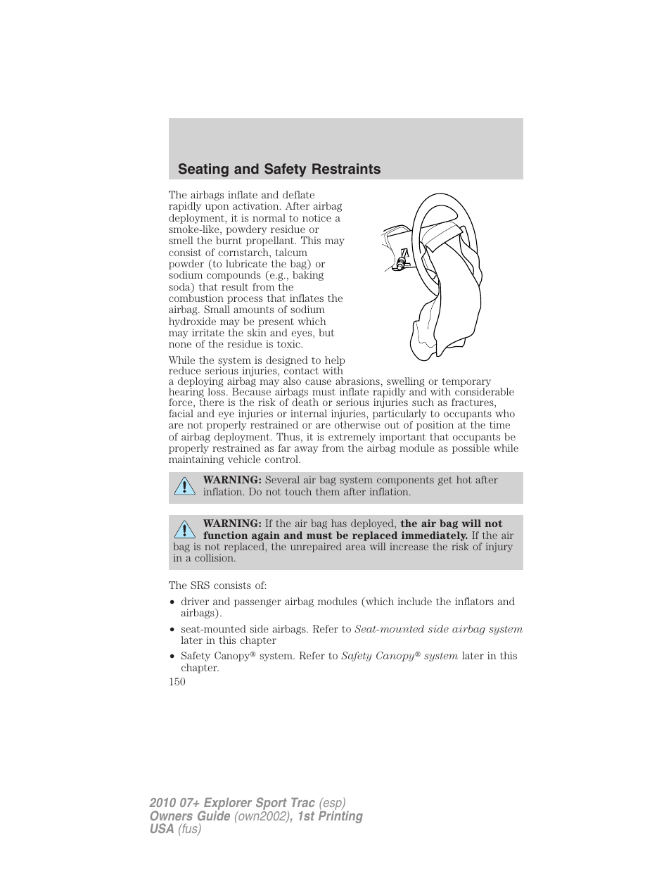 Seating and safety restraints | FORD 2010 Explorer Sport Trac User Manual | Page 150 / 344