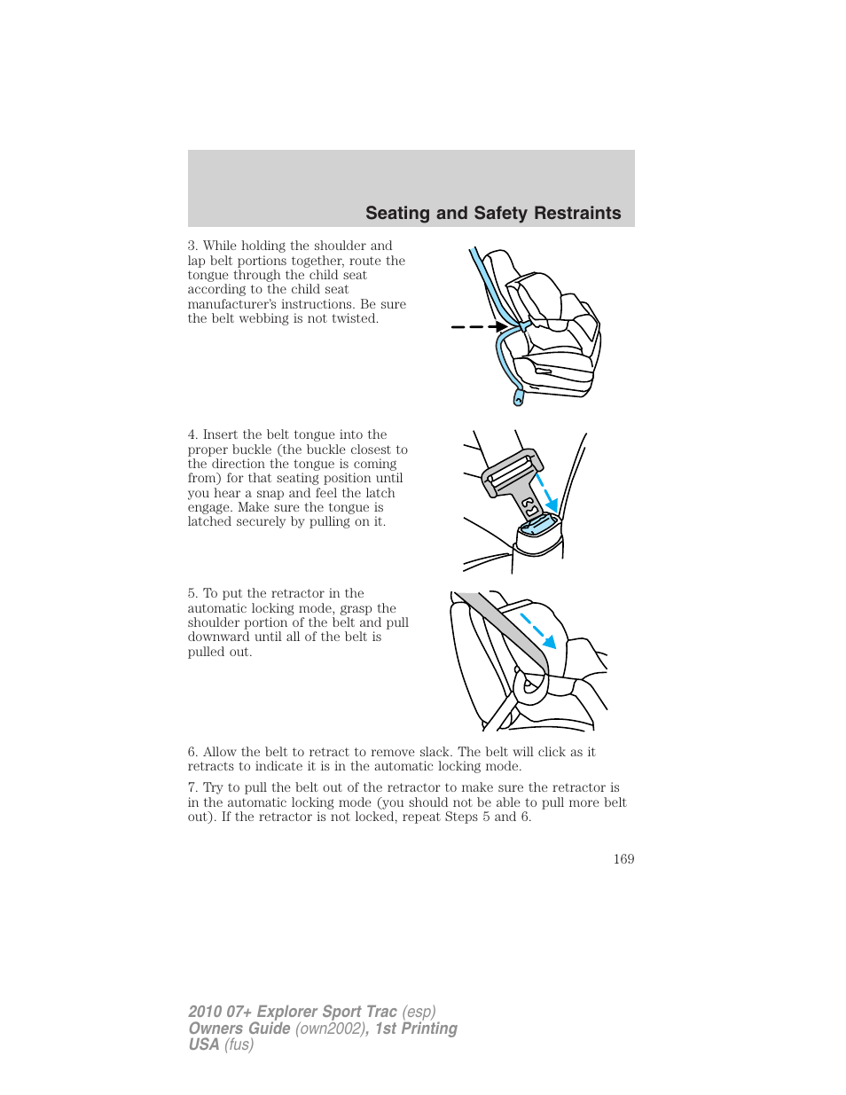 Seating and safety restraints | FORD 2010 Explorer Sport Trac User Manual | Page 169 / 344
