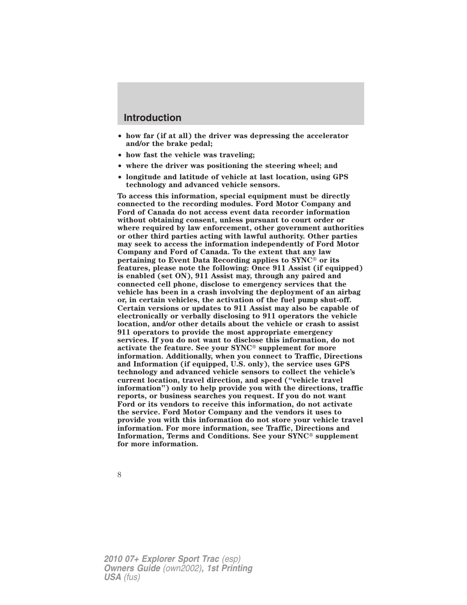 Introduction | FORD 2010 Explorer Sport Trac User Manual | Page 8 / 344