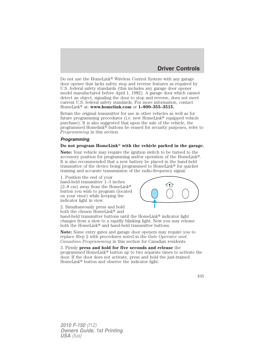 Programming, Driver controls | FORD 2010 F-150 v.1 User Manual | Page 105 / 419