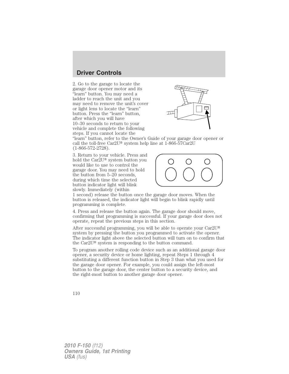 Driver controls | FORD 2010 F-150 v.1 User Manual | Page 110 / 419