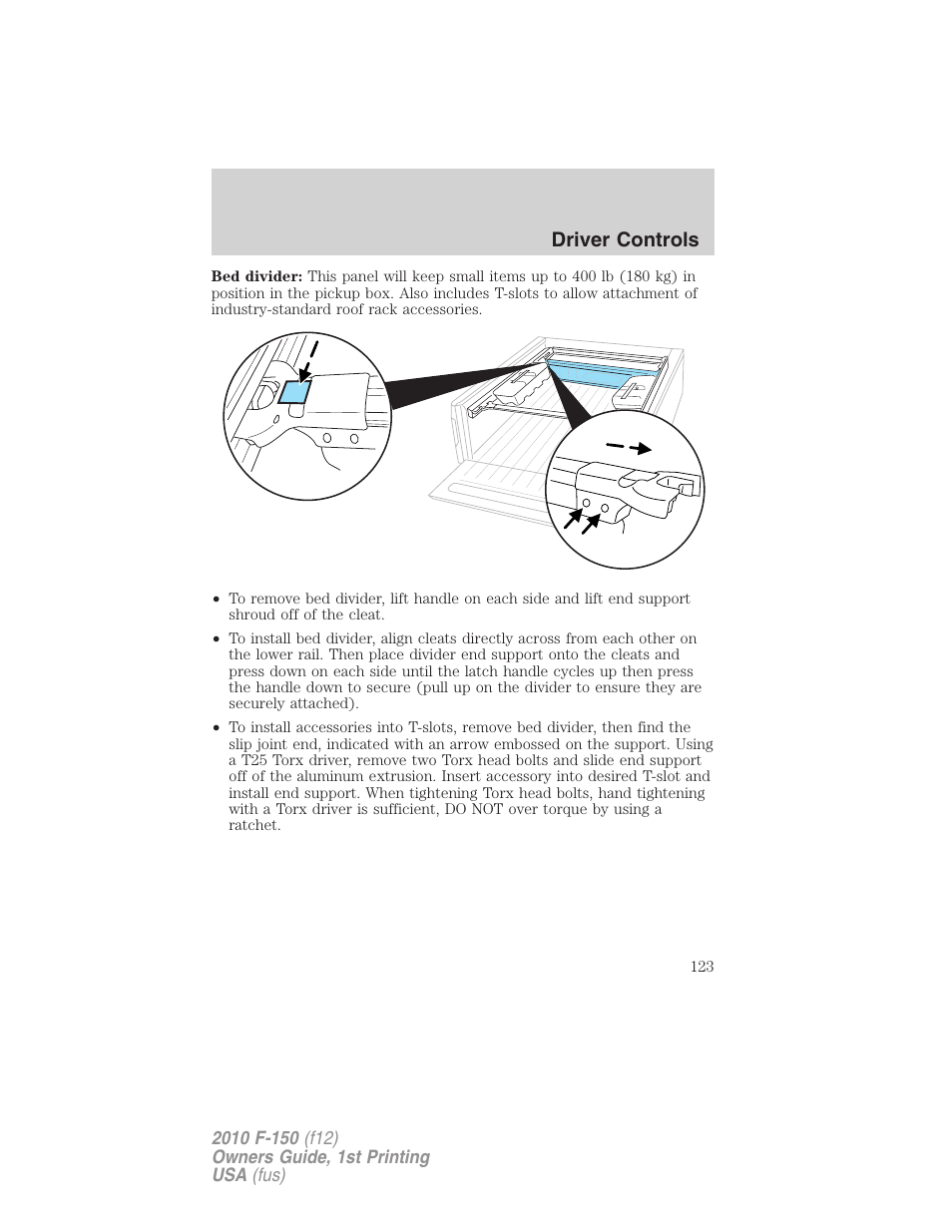 Driver controls | FORD 2010 F-150 v.1 User Manual | Page 123 / 419