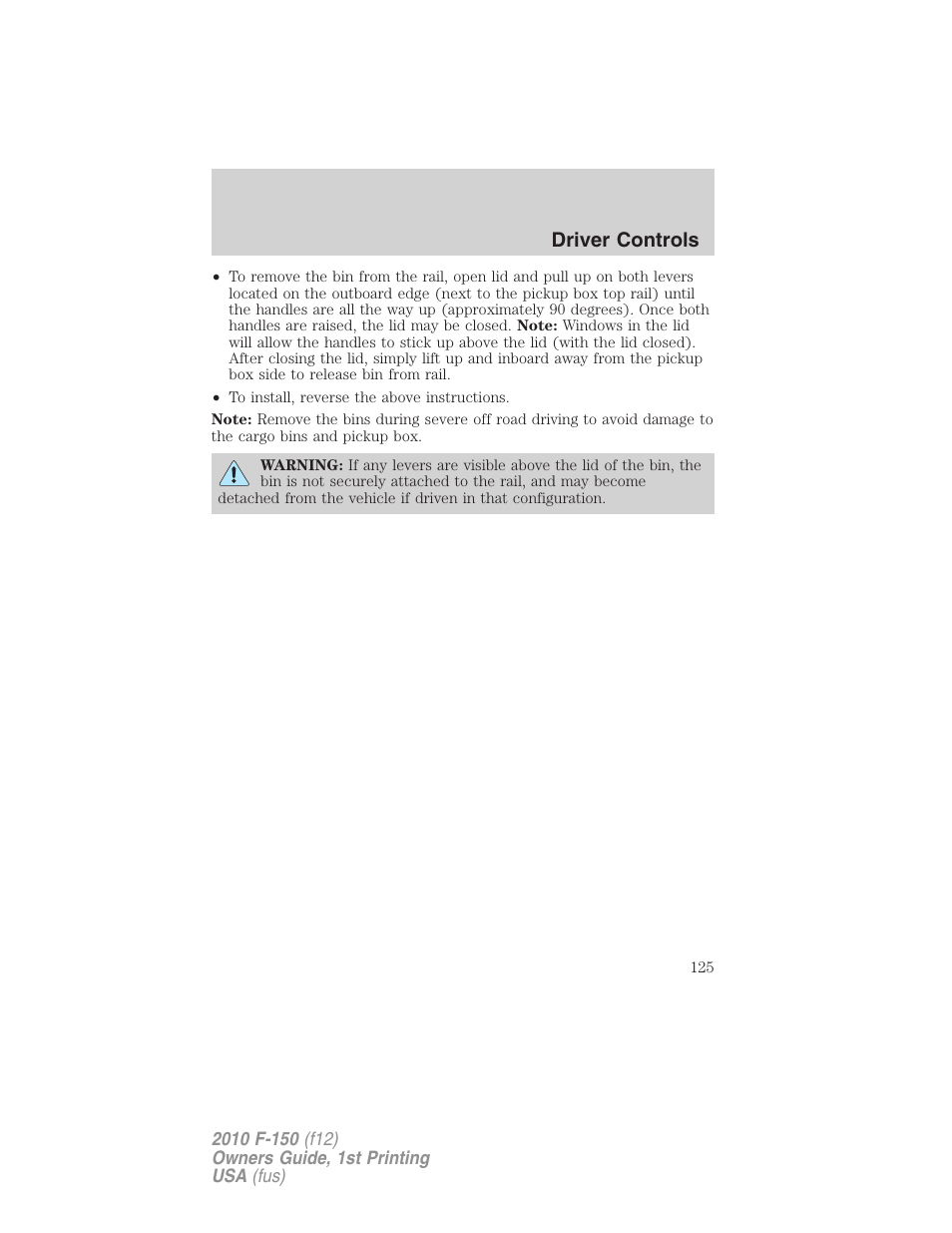 Driver controls | FORD 2010 F-150 v.1 User Manual | Page 125 / 419