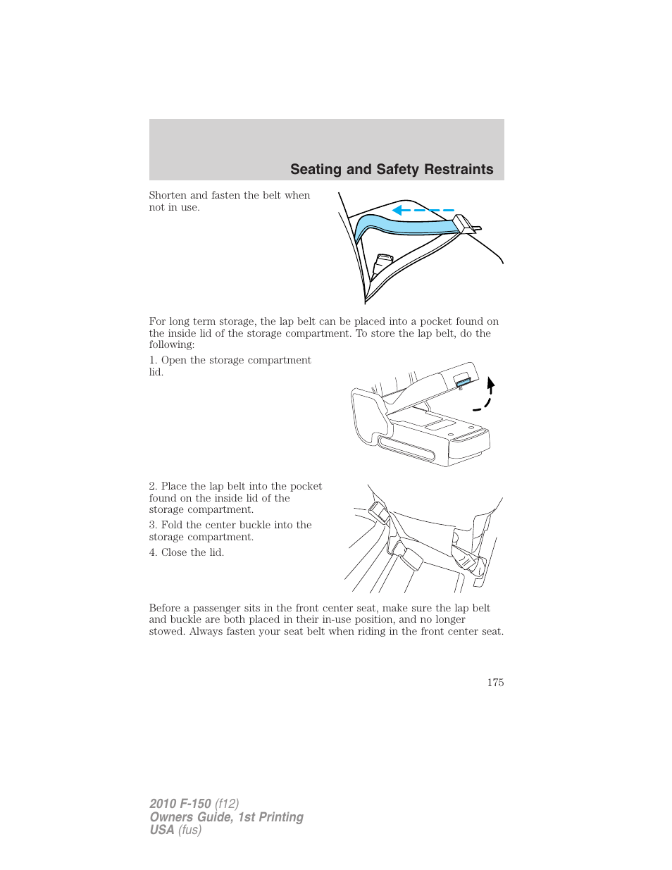 Seating and safety restraints | FORD 2010 F-150 v.1 User Manual | Page 175 / 419