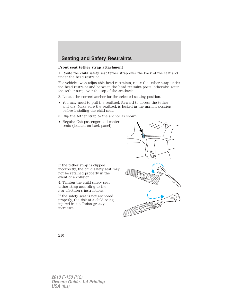 Seating and safety restraints | FORD 2010 F-150 v.1 User Manual | Page 216 / 419