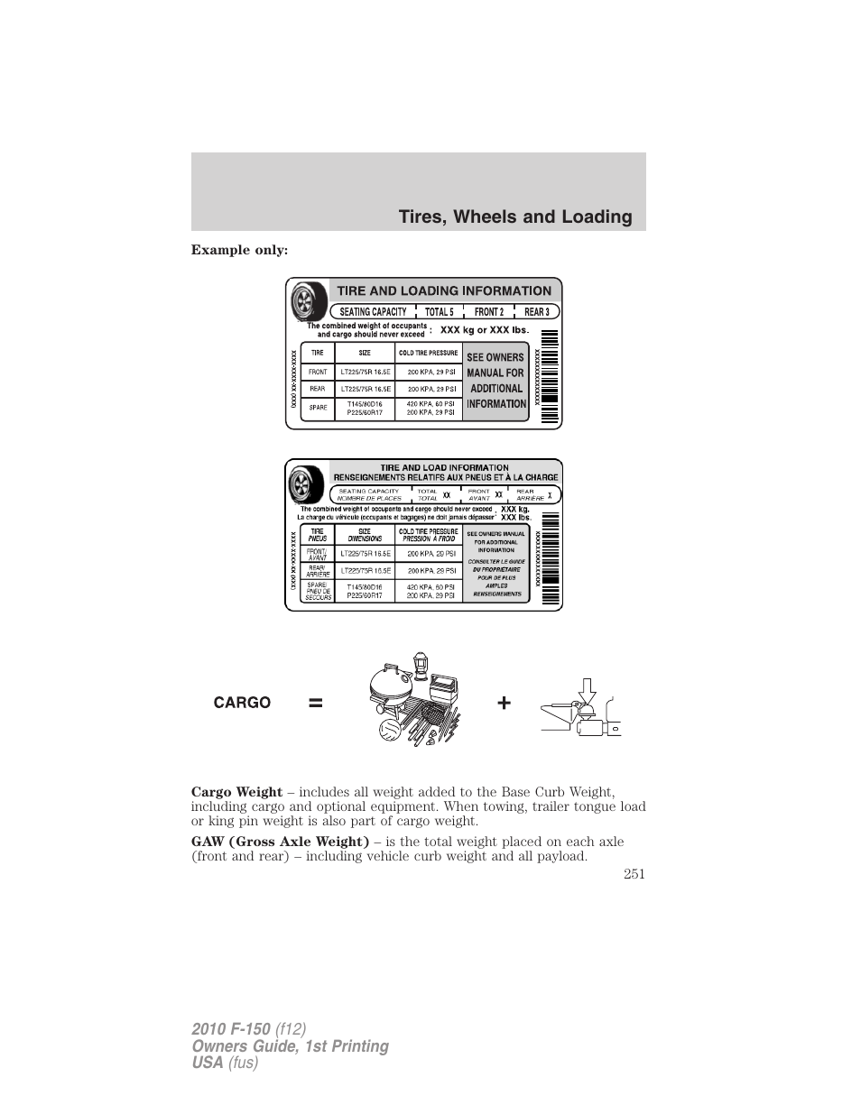 Tires, wheels and loading | FORD 2010 F-150 v.1 User Manual | Page 251 / 419