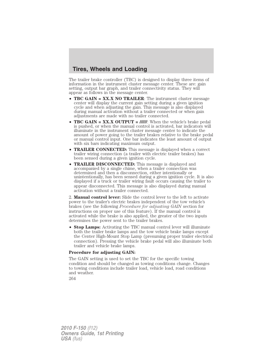 Tires, wheels and loading | FORD 2010 F-150 v.1 User Manual | Page 264 / 419
