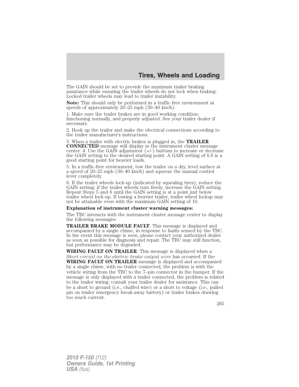 Tires, wheels and loading | FORD 2010 F-150 v.1 User Manual | Page 265 / 419