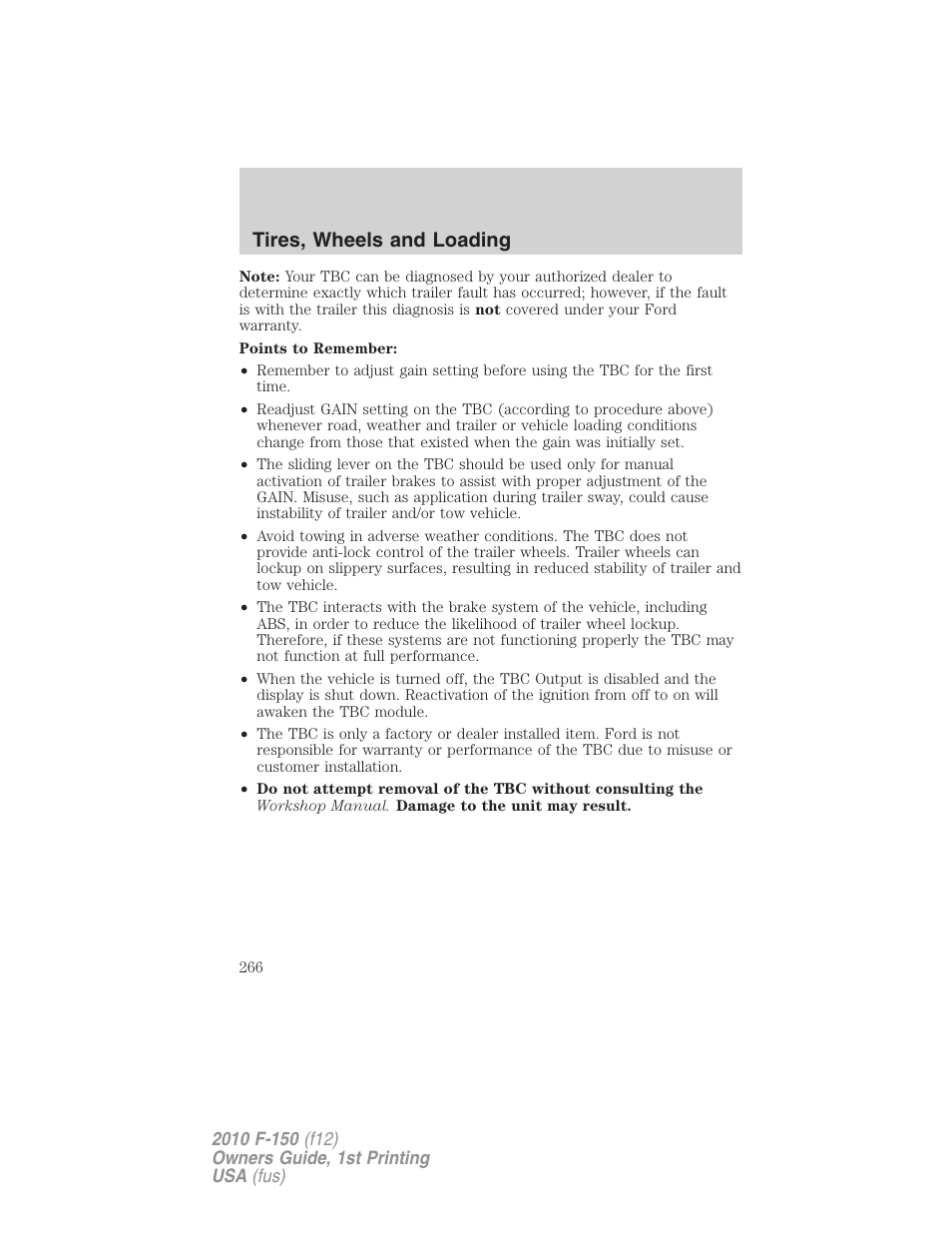 Tires, wheels and loading | FORD 2010 F-150 v.1 User Manual | Page 266 / 419
