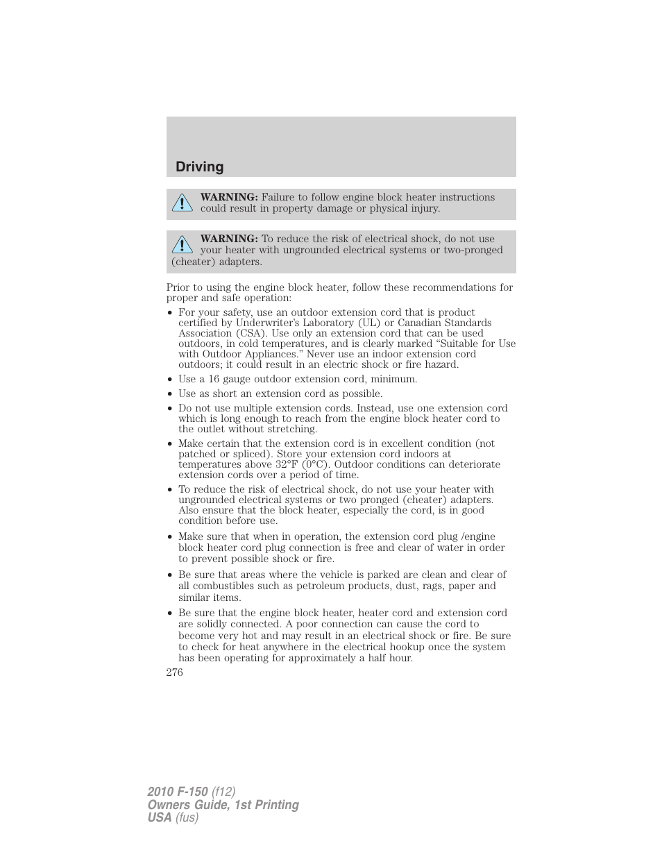 Driving | FORD 2010 F-150 v.1 User Manual | Page 276 / 419