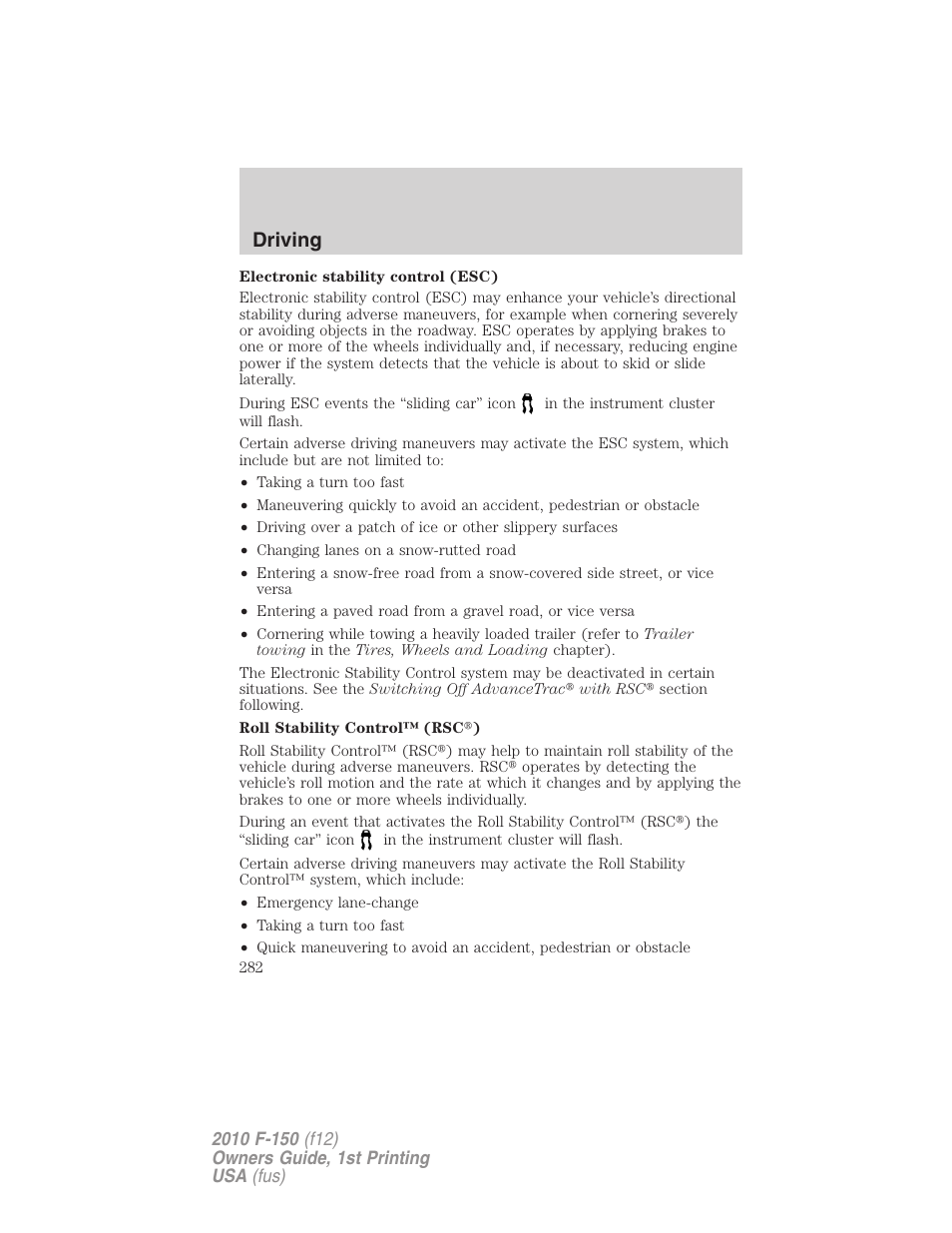Driving | FORD 2010 F-150 v.1 User Manual | Page 282 / 419