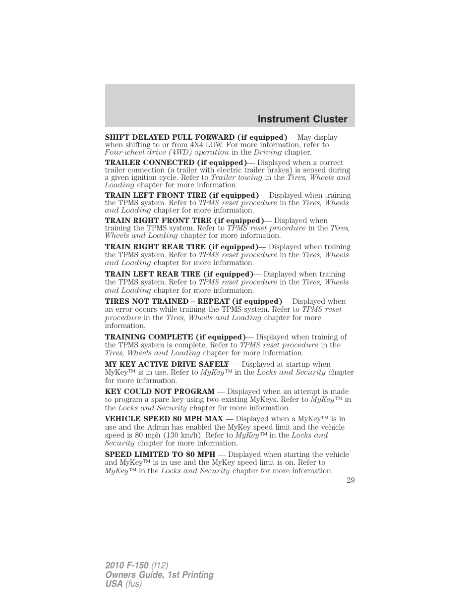 Instrument cluster | FORD 2010 F-150 v.1 User Manual | Page 29 / 419