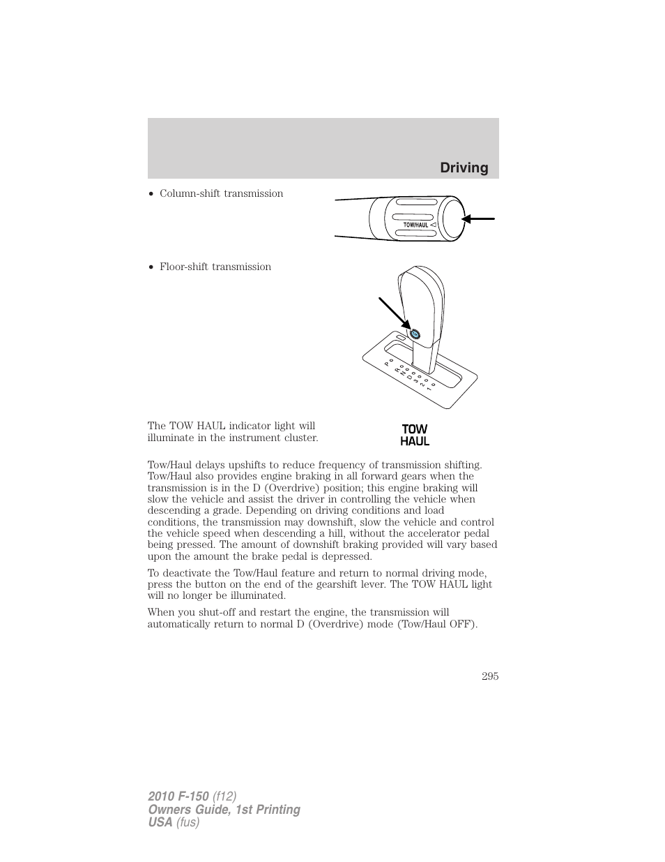 Driving | FORD 2010 F-150 v.1 User Manual | Page 295 / 419