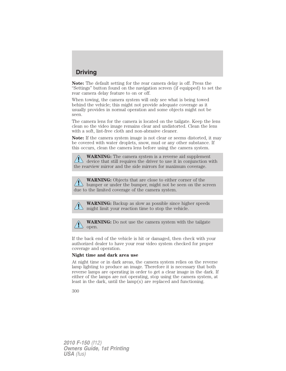 Driving | FORD 2010 F-150 v.1 User Manual | Page 300 / 419