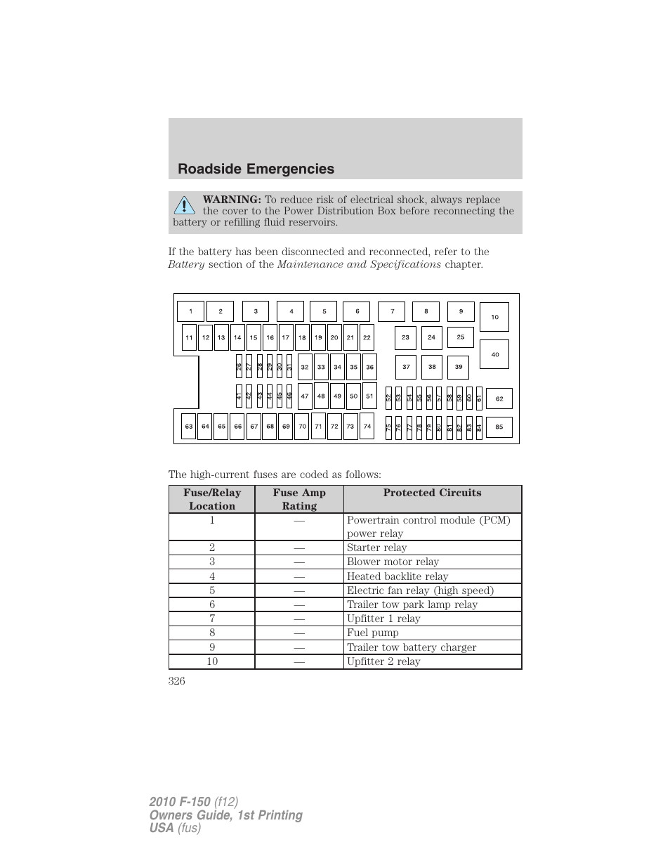 Roadside emergencies | FORD 2010 F-150 v.1 User Manual | Page 326 / 419