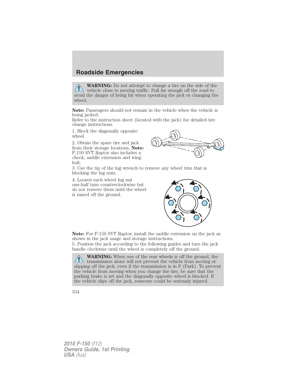 Roadside emergencies | FORD 2010 F-150 v.1 User Manual | Page 334 / 419