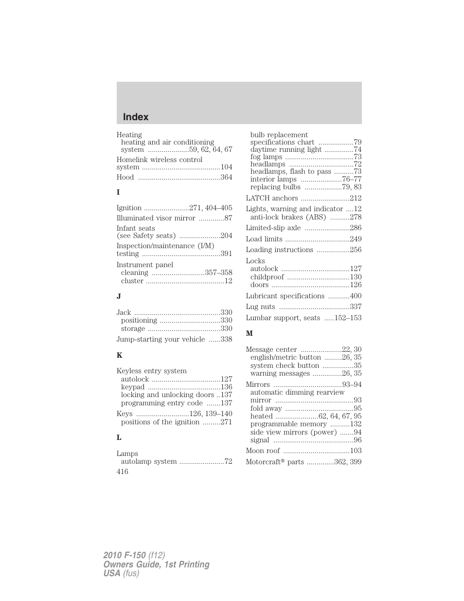 Index | FORD 2010 F-150 v.1 User Manual | Page 416 / 419