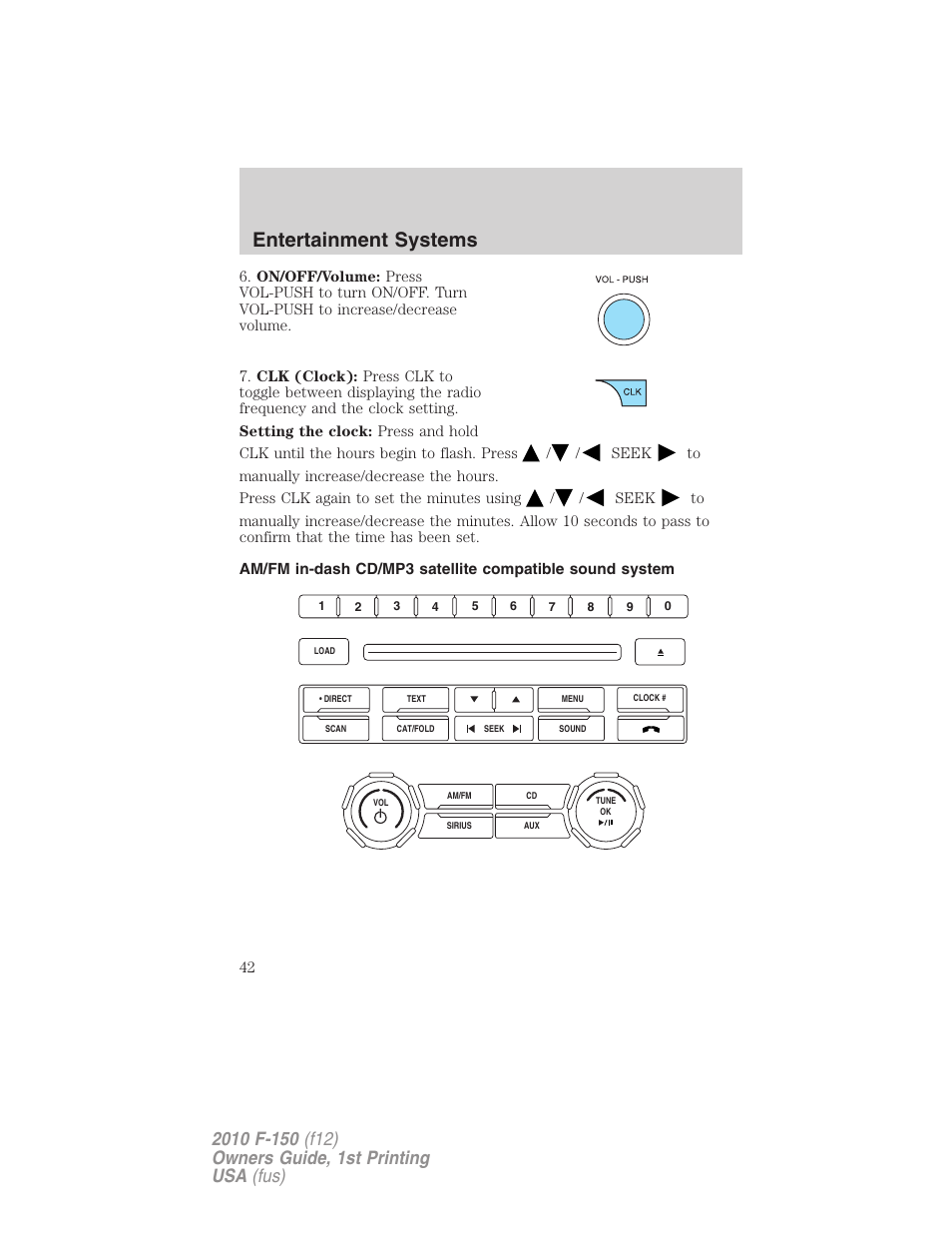 Am/fm stereo with cd/mp3, Entertainment systems | FORD 2010 F-150 v.1 User Manual | Page 42 / 419