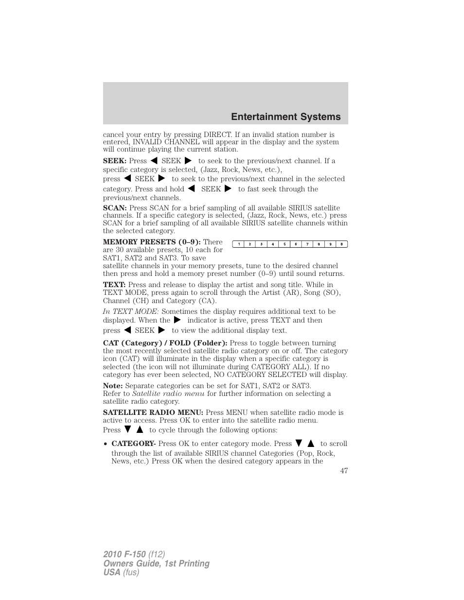 Entertainment systems | FORD 2010 F-150 v.1 User Manual | Page 47 / 419