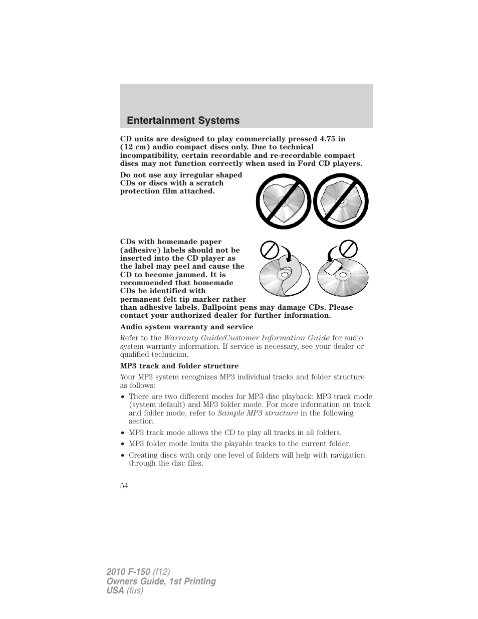 Entertainment systems | FORD 2010 F-150 v.1 User Manual | Page 54 / 419
