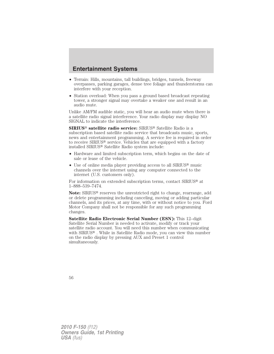Entertainment systems | FORD 2010 F-150 v.1 User Manual | Page 56 / 419