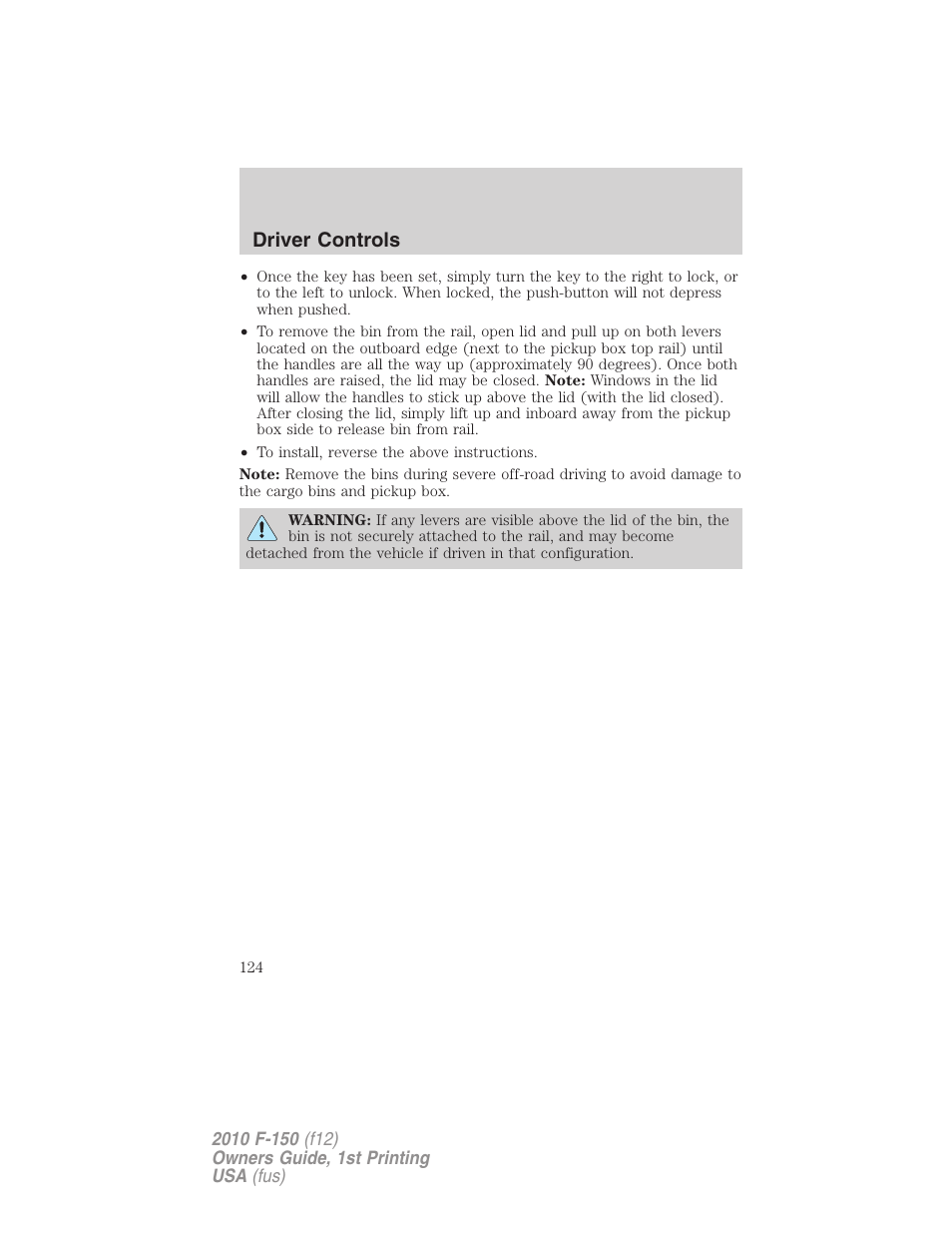 Driver controls | FORD 2010 F-150 v.2 User Manual | Page 124 / 414