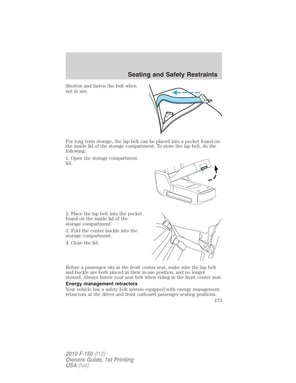 Energy management retractors, Seating and safety restraints | FORD 2010 F-150 v.2 User Manual | Page 173 / 414