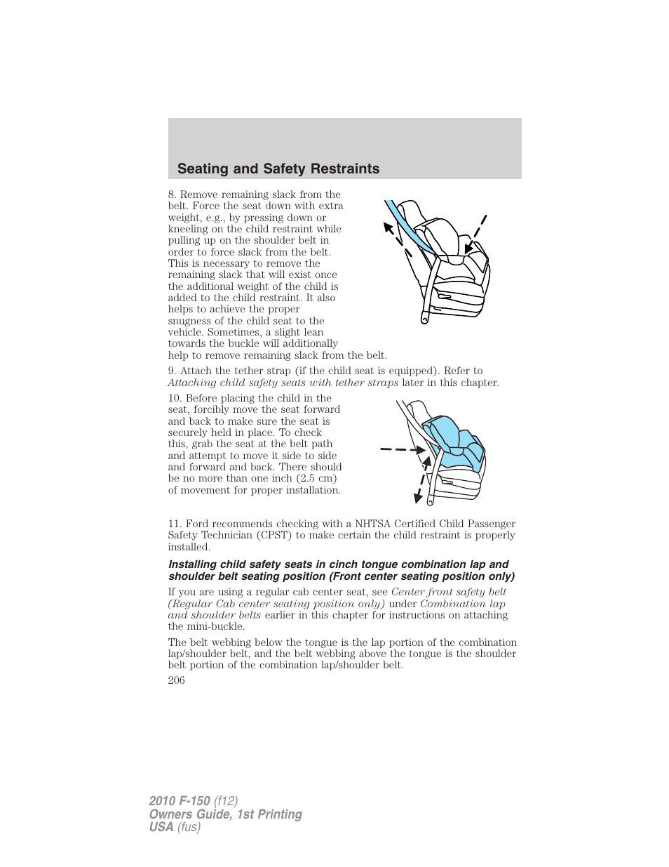 Seating and safety restraints | FORD 2010 F-150 v.2 User Manual | Page 206 / 414