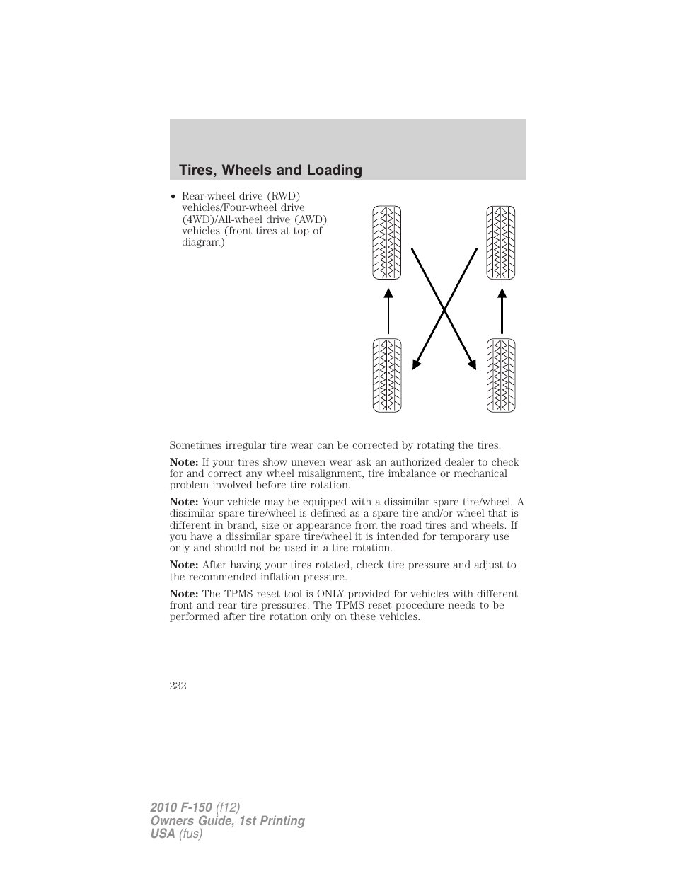 Tires, wheels and loading | FORD 2010 F-150 v.2 User Manual | Page 232 / 414