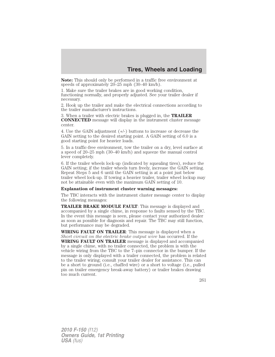 Tires, wheels and loading | FORD 2010 F-150 v.2 User Manual | Page 261 / 414