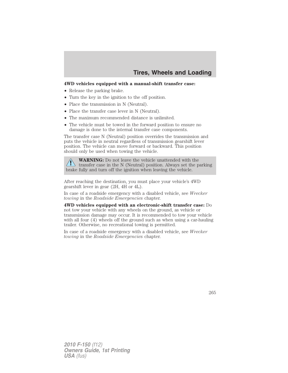 Tires, wheels and loading | FORD 2010 F-150 v.2 User Manual | Page 265 / 414