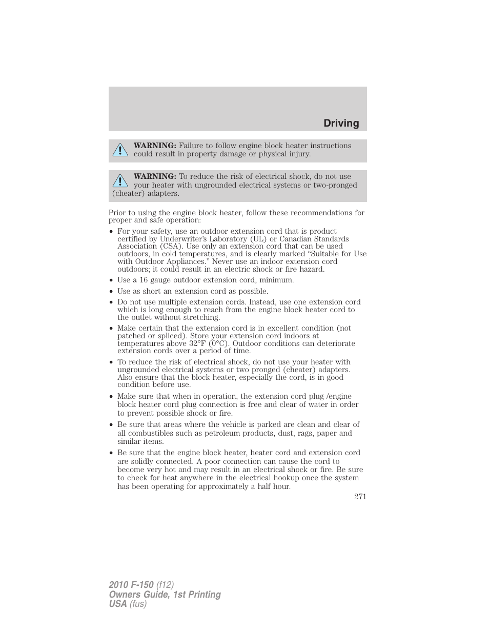 Driving | FORD 2010 F-150 v.2 User Manual | Page 271 / 414