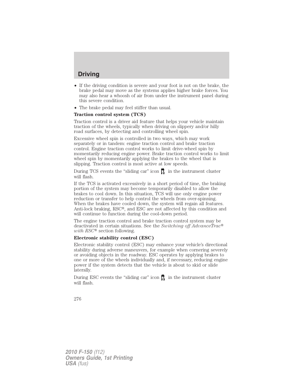 Driving | FORD 2010 F-150 v.2 User Manual | Page 276 / 414