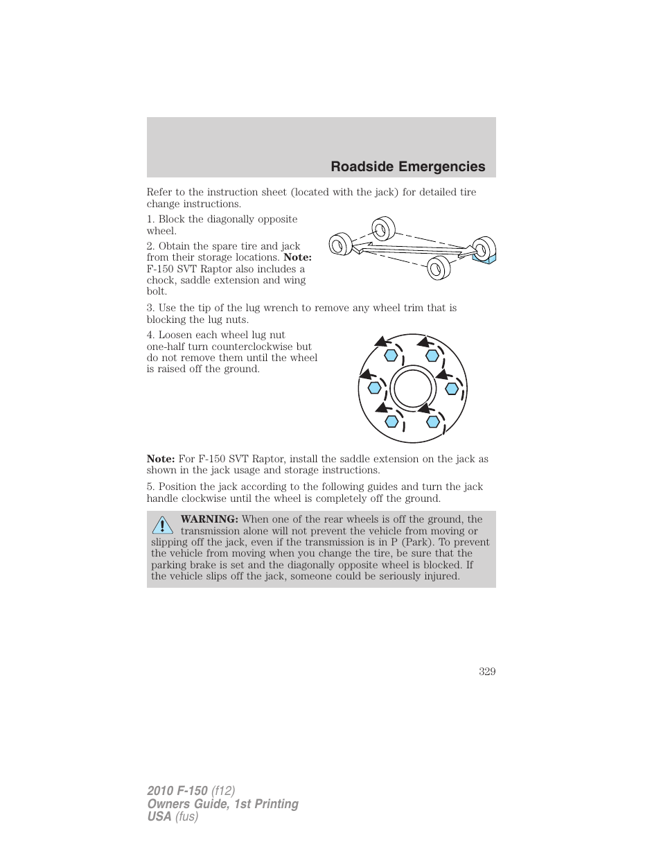 Roadside emergencies | FORD 2010 F-150 v.2 User Manual | Page 329 / 414