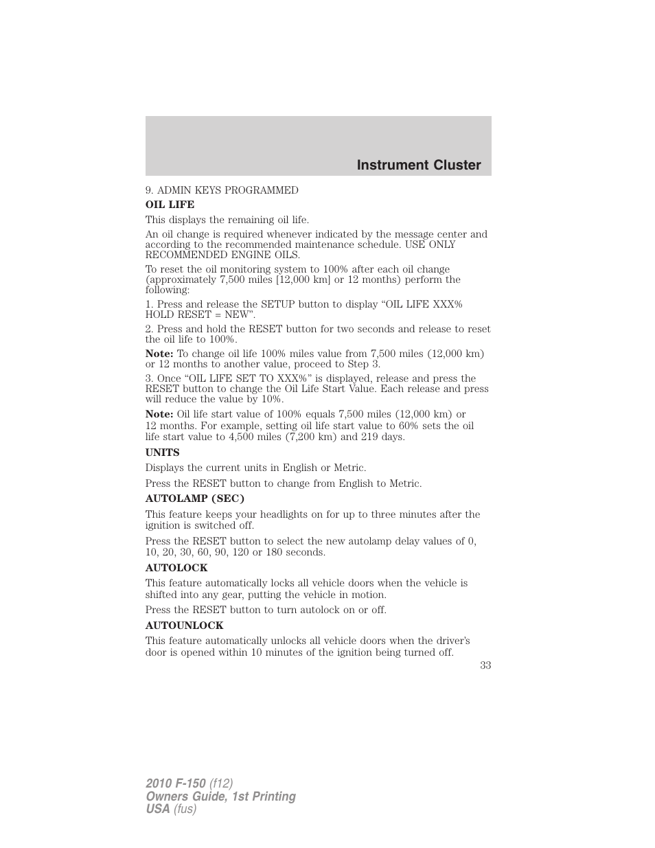 Instrument cluster | FORD 2010 F-150 v.2 User Manual | Page 33 / 414