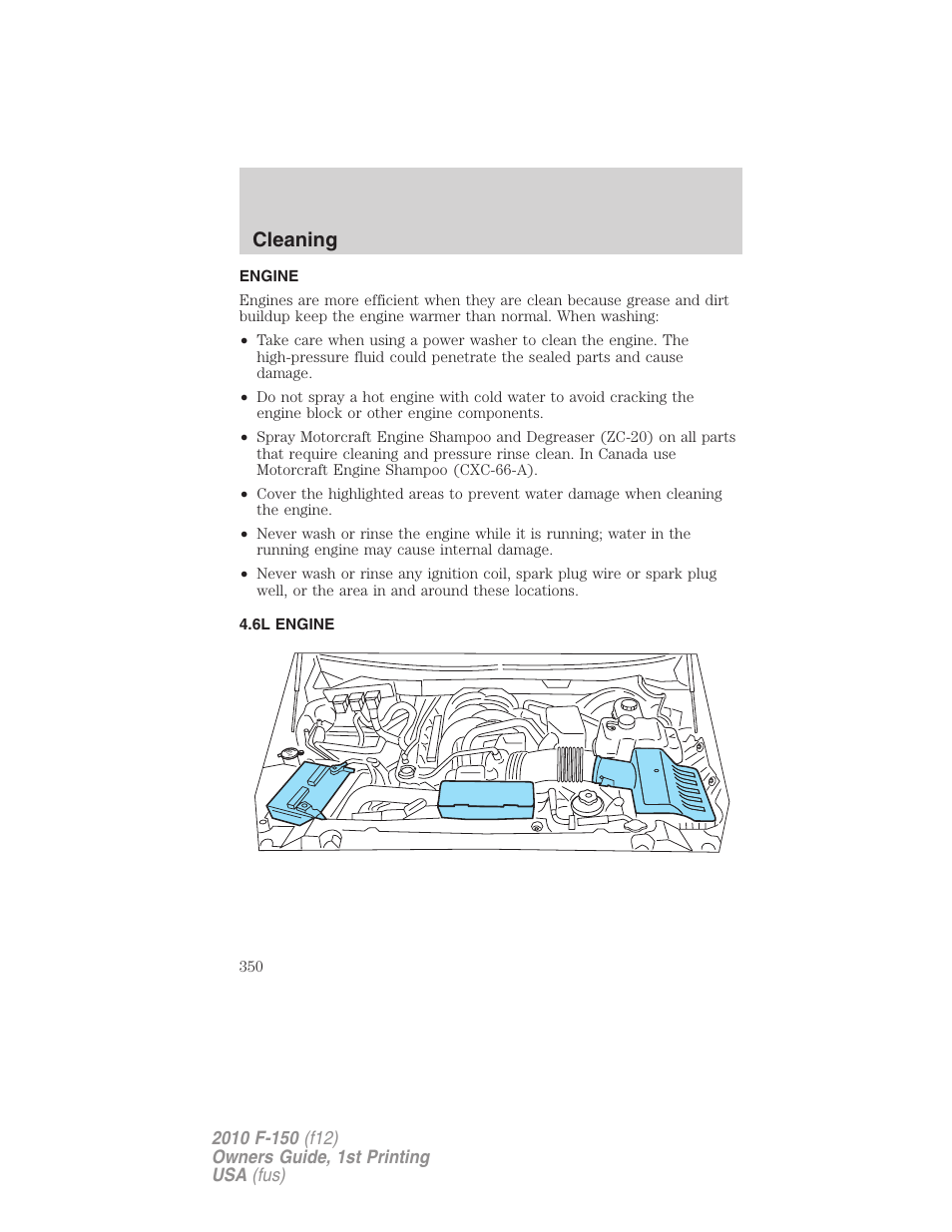 Engine, 6l engine, Cleaning | FORD 2010 F-150 v.2 User Manual | Page 350 / 414