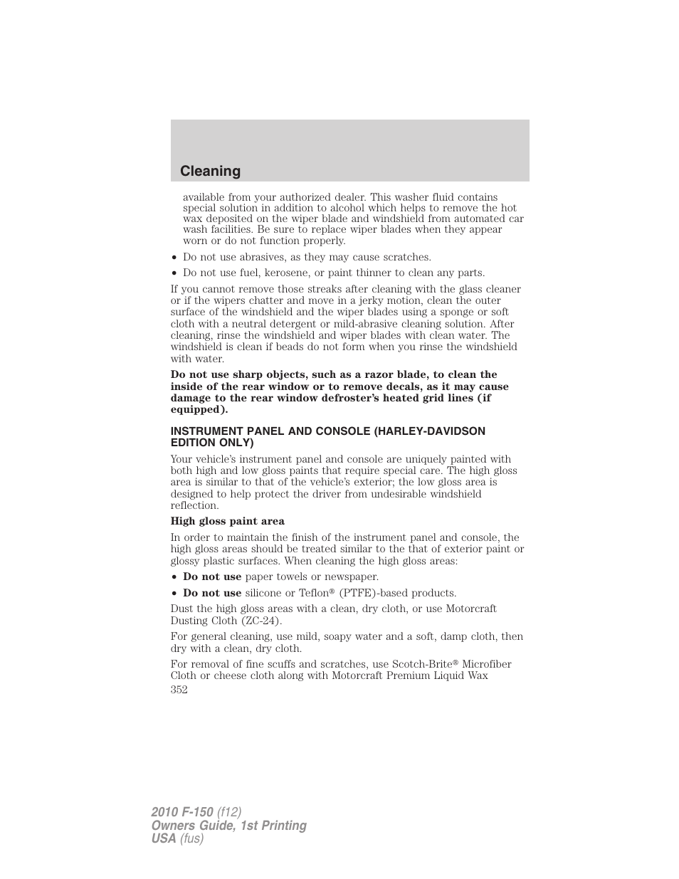 Cleaning | FORD 2010 F-150 v.2 User Manual | Page 352 / 414