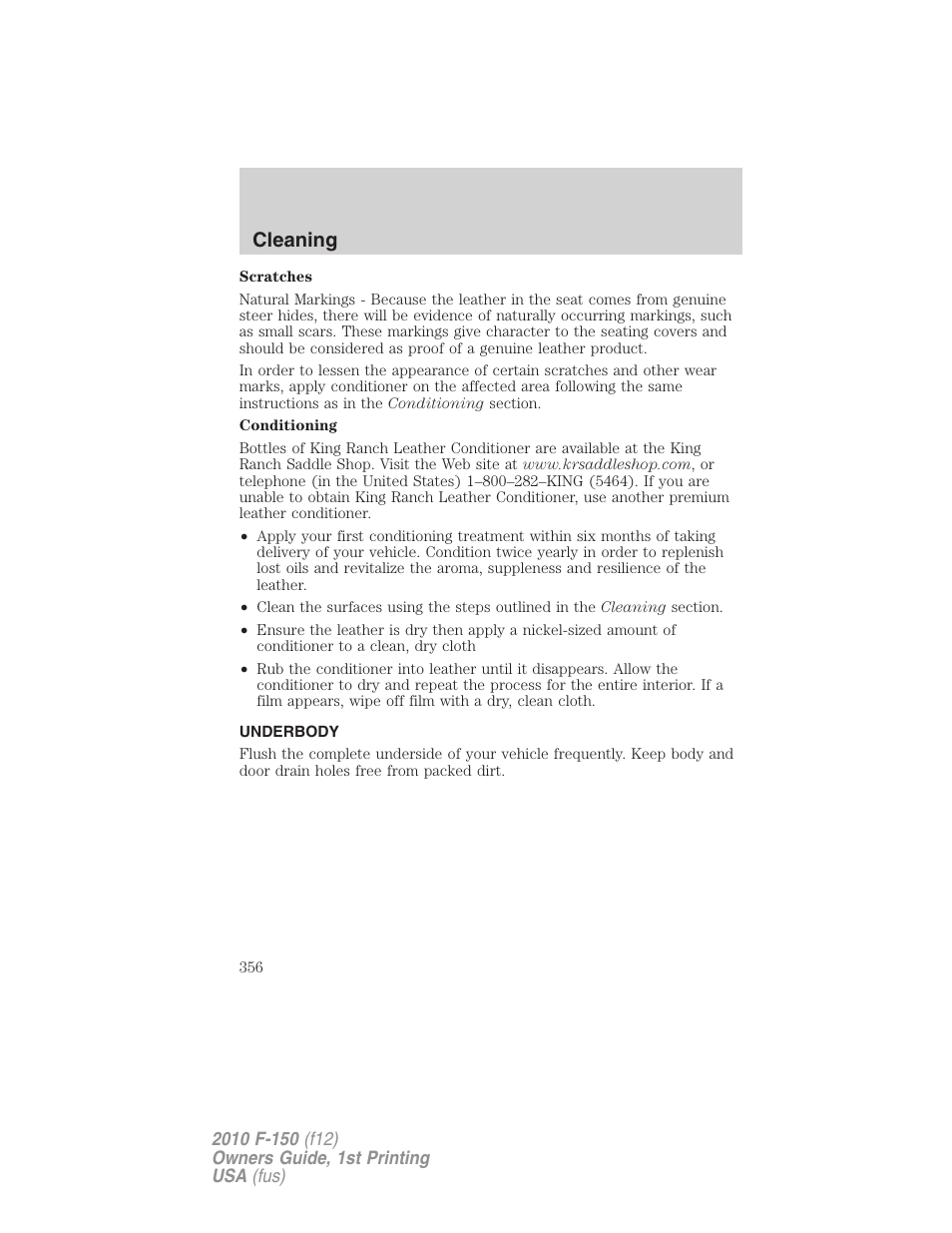 Underbody, Cleaning | FORD 2010 F-150 v.2 User Manual | Page 356 / 414