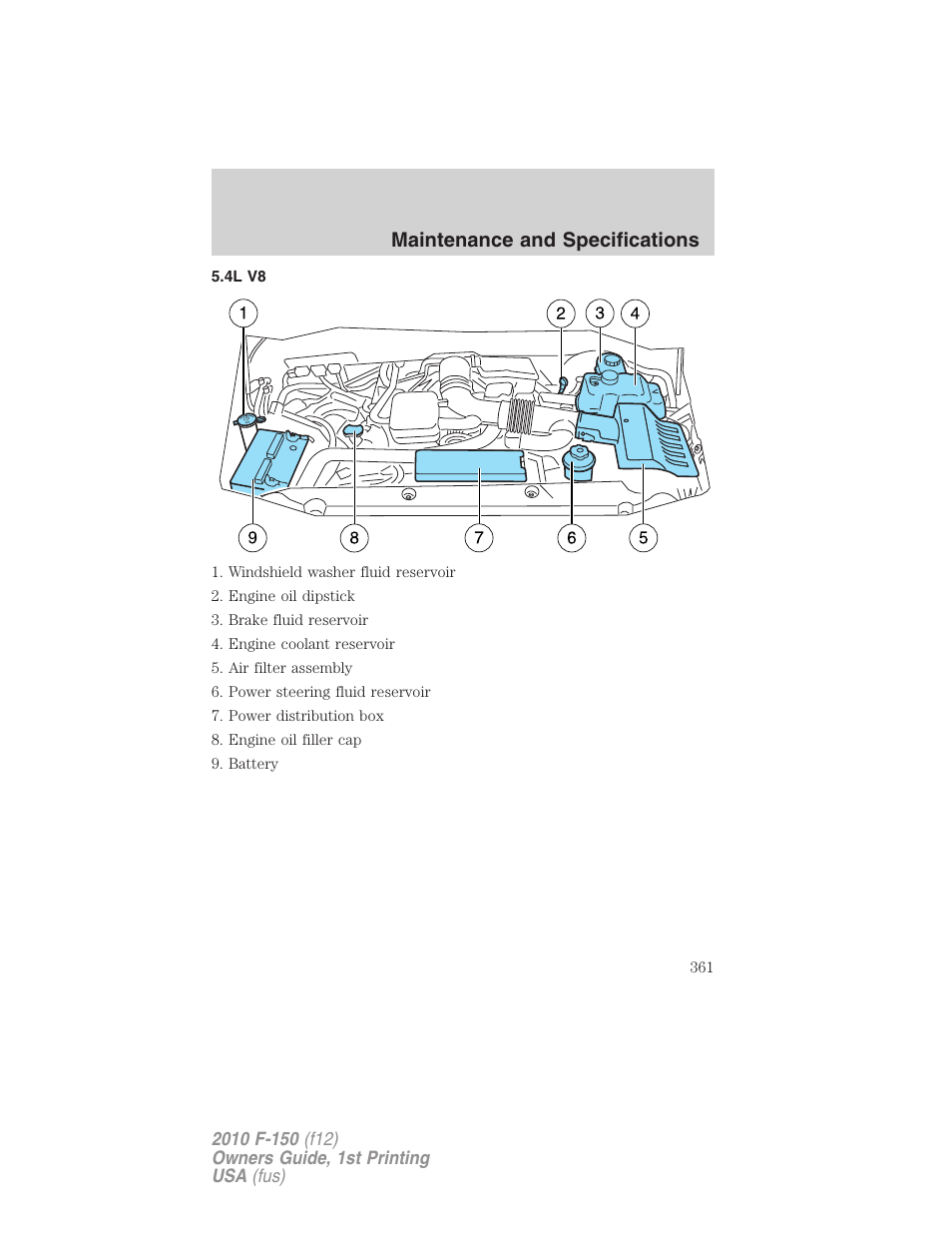 4l v8, Maintenance and specifications | FORD 2010 F-150 v.2 User Manual | Page 361 / 414