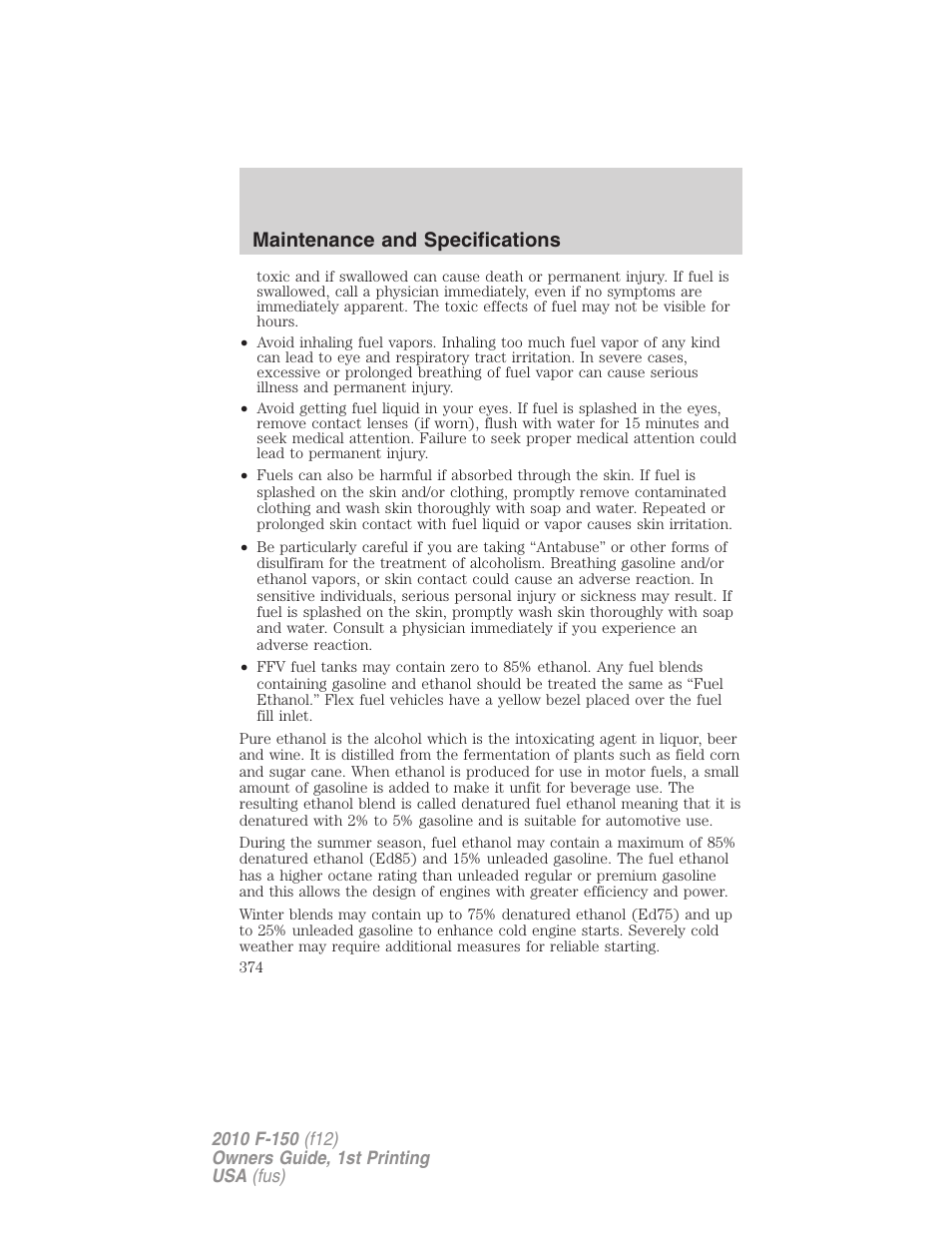 Maintenance and specifications | FORD 2010 F-150 v.2 User Manual | Page 374 / 414