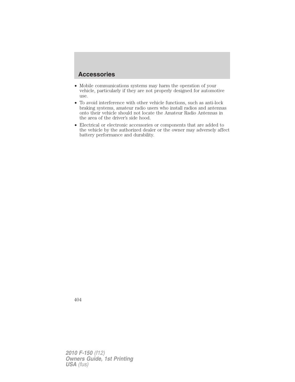 Accessories | FORD 2010 F-150 v.2 User Manual | Page 404 / 414