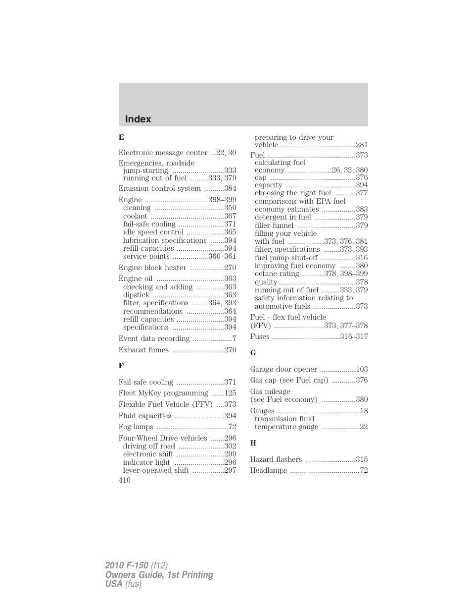 Index | FORD 2010 F-150 v.2 User Manual | Page 410 / 414