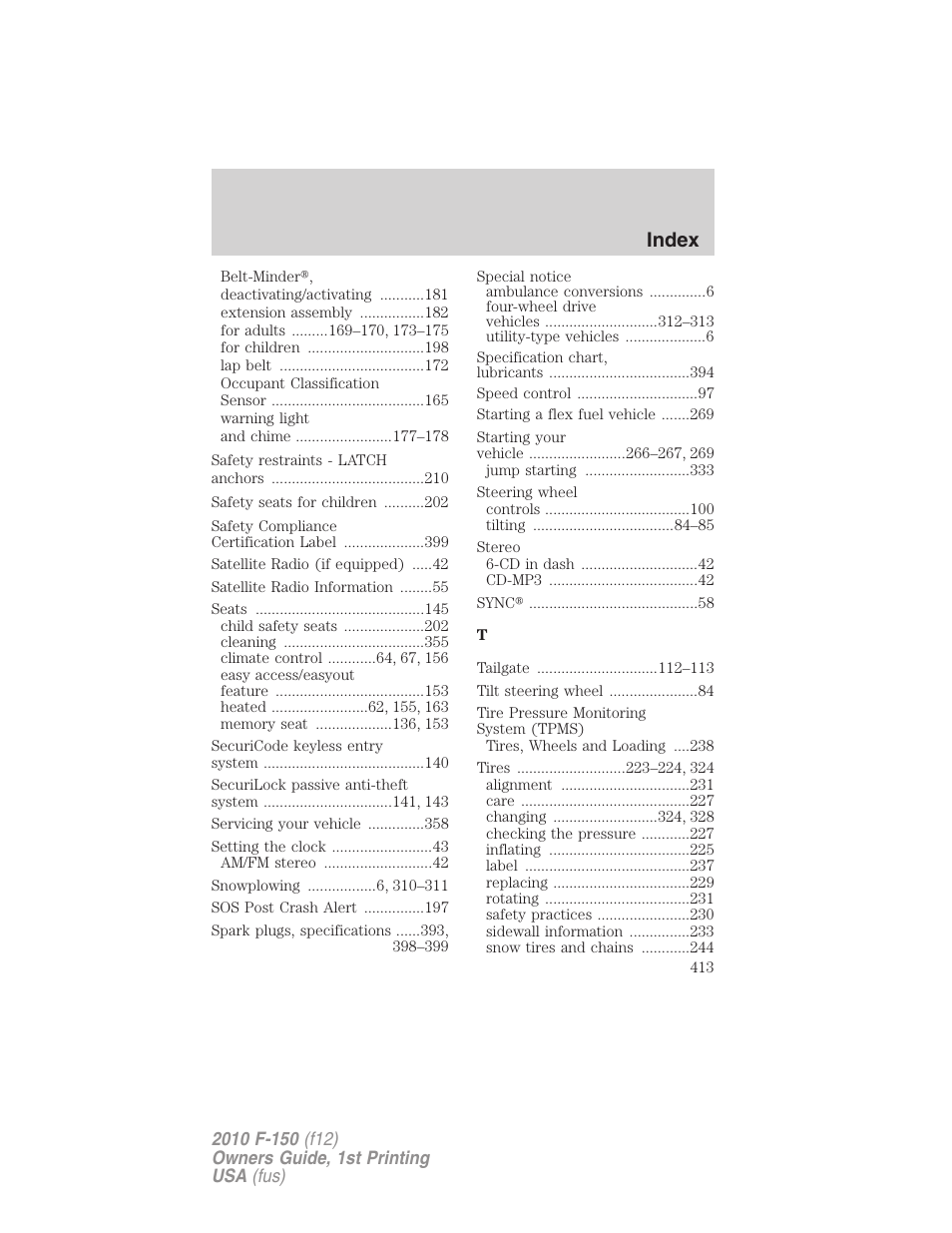 Index | FORD 2010 F-150 v.2 User Manual | Page 413 / 414