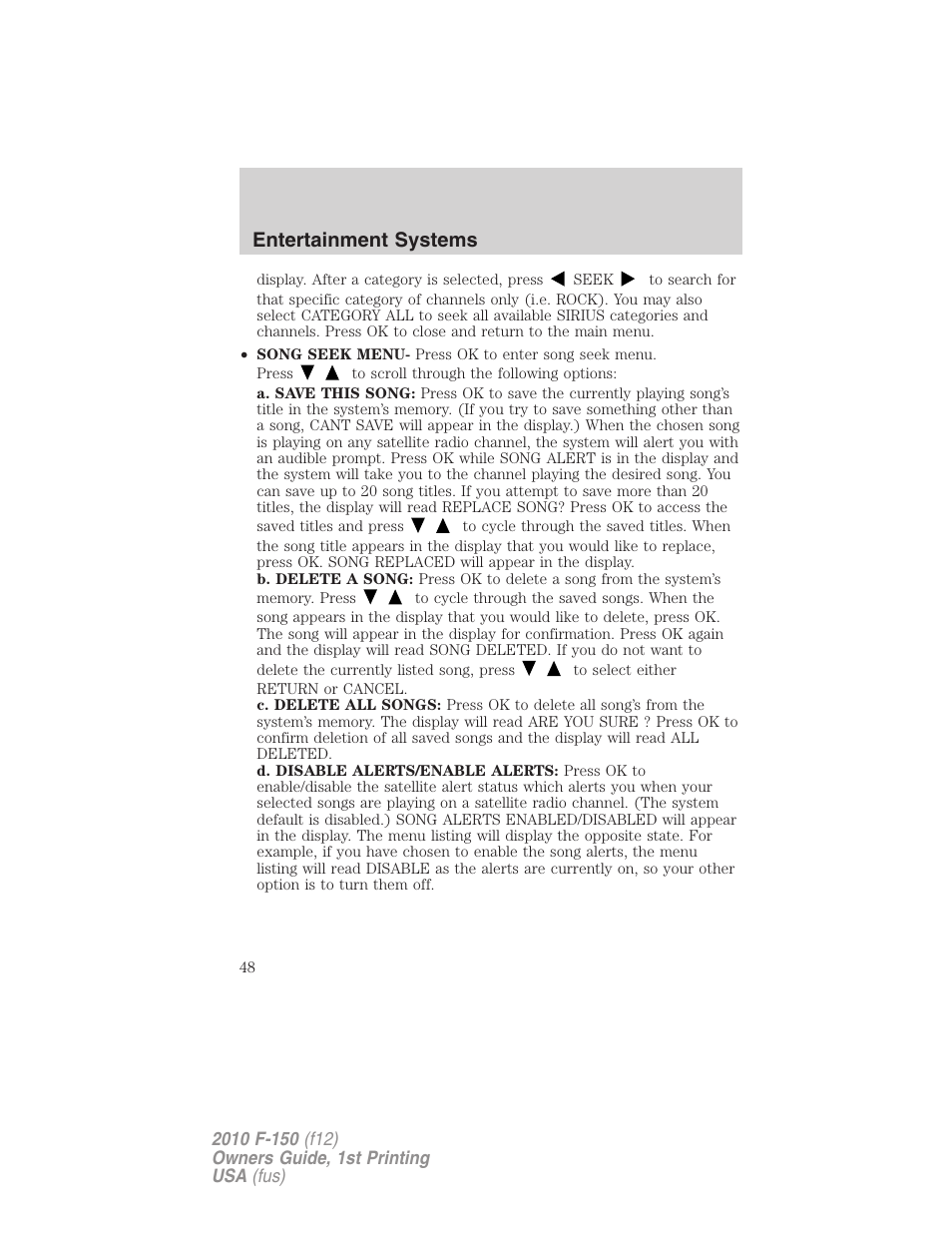 Entertainment systems | FORD 2010 F-150 v.2 User Manual | Page 48 / 414