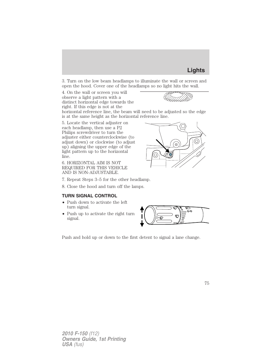 Turn signal control, Lights | FORD 2010 F-150 v.2 User Manual | Page 75 / 414