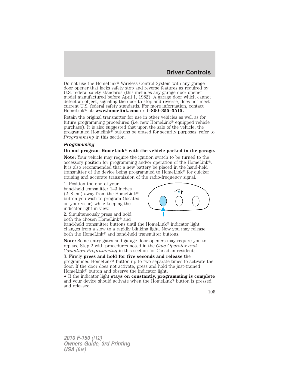 Programming, Driver controls | FORD 2010 F-150 v.3 User Manual | Page 105 / 419