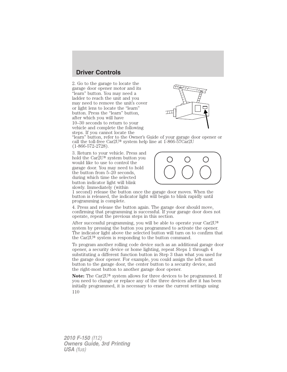 Driver controls | FORD 2010 F-150 v.3 User Manual | Page 110 / 419