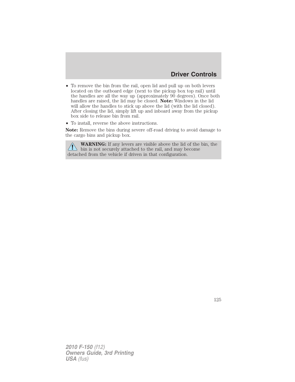 Driver controls | FORD 2010 F-150 v.3 User Manual | Page 125 / 419