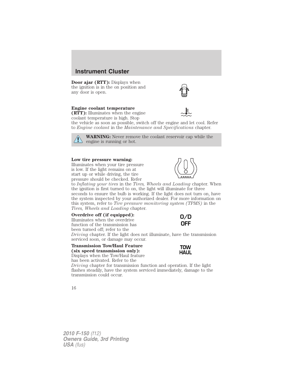 Instrument cluster | FORD 2010 F-150 v.3 User Manual | Page 16 / 419